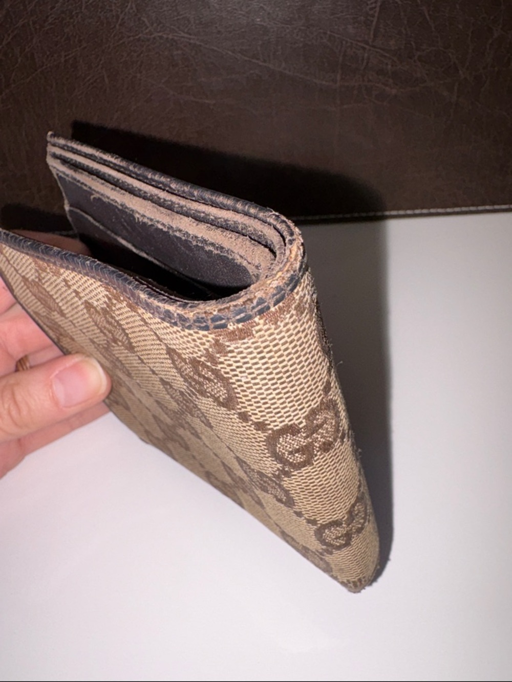 Gucci Brown Beige GG Canvas Bifold Wallet - Picture 11 of 12